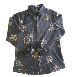 ZEROYAA Luxury Designer Men’s Shirt Large Gold Rose Print Button Up Lightweight